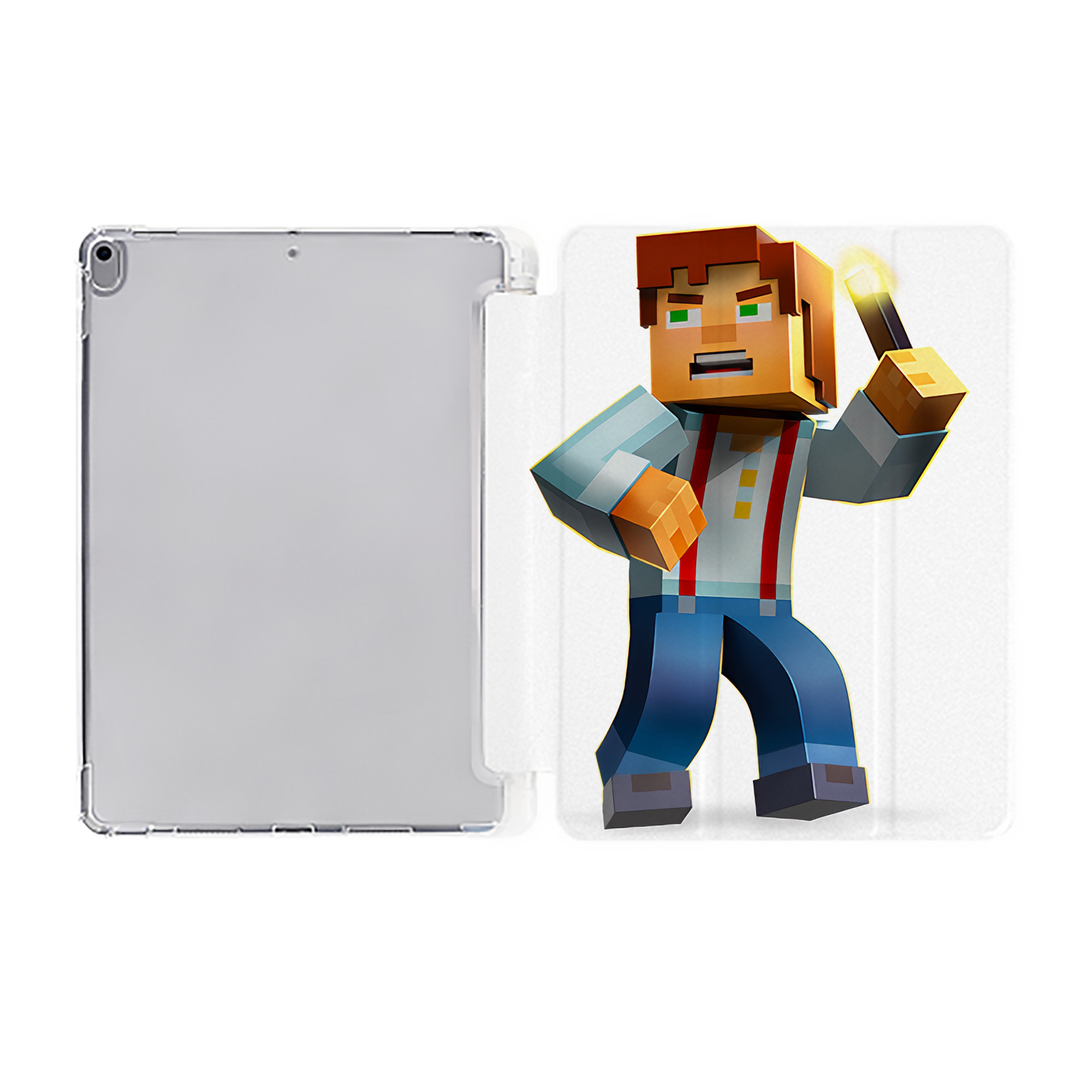 （画像用） マインクラフト ブロックの世界 Minecraft MC Block world IPad ケース ペン収納付き 三つ折りスタンド PUレザー×シリコン 対応機種9.5/10.5/10.9インチ